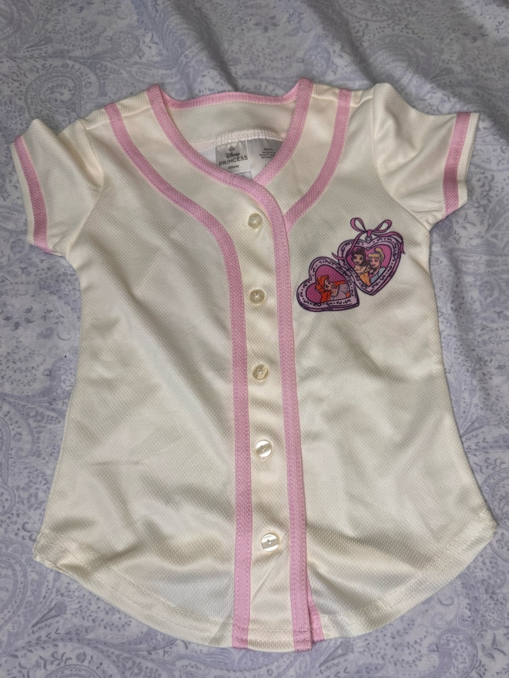 Disney Princesses Cream Baseball Button Down Jersey- Ariel, Belle, Cinderella